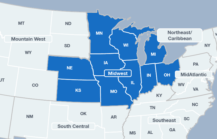 Midwest regional map