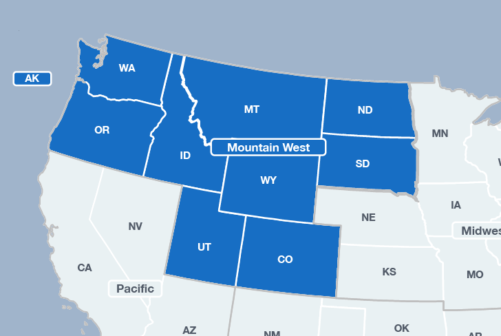 Mountain West region map