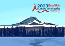 Ryan White 2023 Logo over a mountain range background