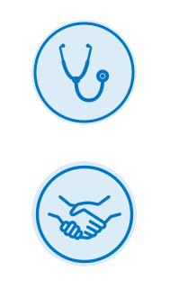 Images of a stethoscope and handshake