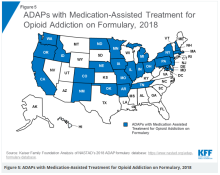 Image of map of ADAPs with Medication-Assisted Treatment for Opioid Addiction on Formulary, 2018