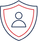 Drawing of a shield with a head and shoulders inside