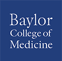 Baylor College of Medicine logo, white text on a square blue field.