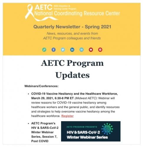 Quarterly Newsletter Aids Education And Training Centers National Coordinating Resource Center Aetc Ncrc